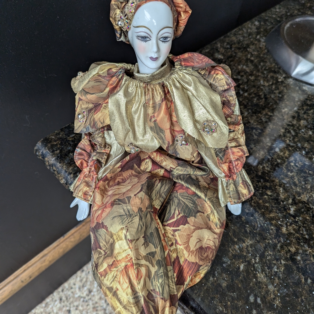 Vintage Floral Patterned Harlequin Doll